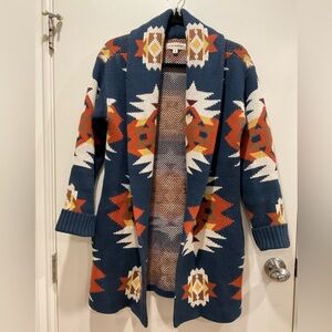 Lucky Brand Geometric Open Cardigan - Blue, Orange, White